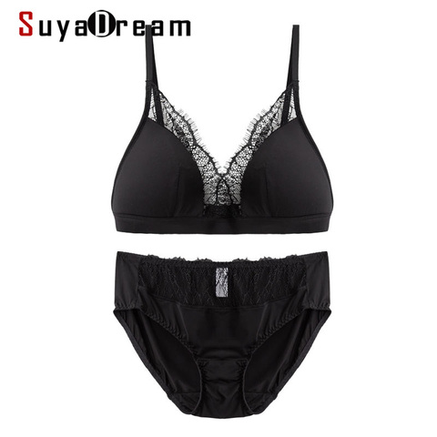 SuyaDream-Conjunto de sujetador de seda y encaje, ropa interior 100%, sin aros, cómoda, con relleno fino, saludable, 2022 ► Foto 1/6