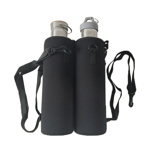 Funda tipo bolsa para botella de agua, 1000ML, bolsa de neopreno para botella de agua, bolsa aislada, funda cartuchera, correa para el hombro, color negro ► Foto 1/6