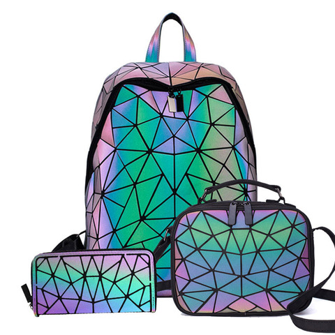 Mochilas luminosas geométricas para mujer, mochila para ordenador portátil de 14 pulgadas, bolso de hombro bao, mochila holográfica, bolso escolar femenino ► Foto 1/6