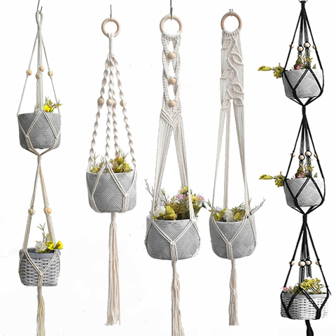 Macramé de 100% de gran calidad, planta hecha a mano, colgador de maceta para interior, gran oferta ► Foto 1/6