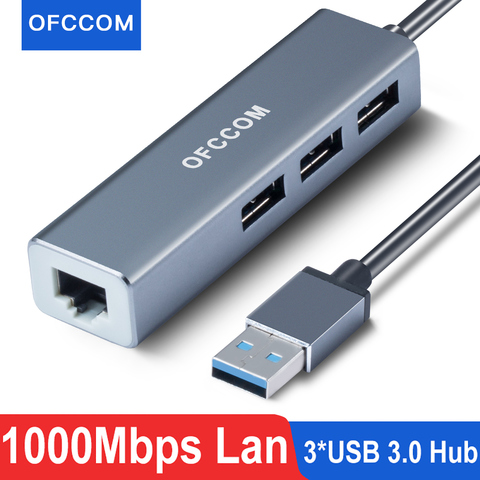 OFCCOM USB Ethernet USB 3,0 a 2,0 RJ45 Hub 10/100/1000M Ethernet adaptador de tarjeta de red Lan USB para Macbook de Windows ► Foto 1/6