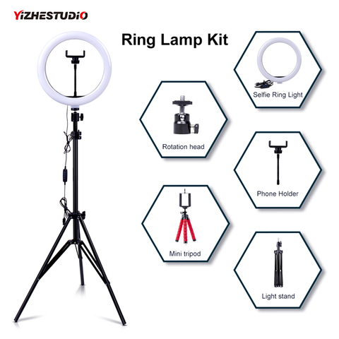 Yizhestudio-Anillo de luz con trípode, lámpara anular regulable, iluminación fotográfica para estudio en vivo ► Foto 1/6