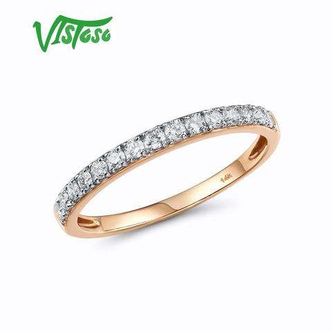 VISTOSO-Anillos de oro para mujer, joya de oro rosa auténtico 14K 585, anillos de compromiso de diamante brillante, joyería fina de aniversario ► Foto 1/6