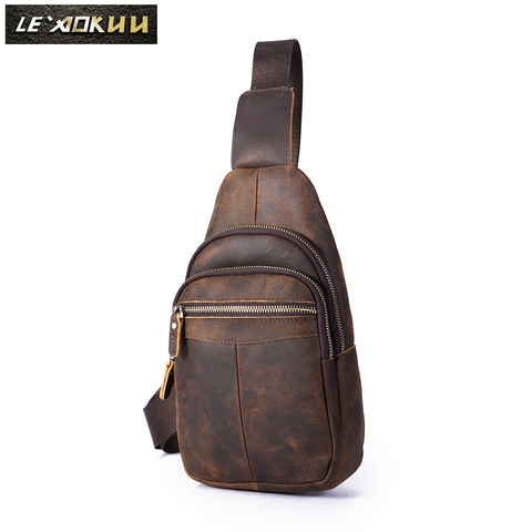 Bolsa de cuero Original para hombre, bolsa de cabestrillo para el pecho, bolso de hombro de viaje, mochila de día, 16 dB, 8