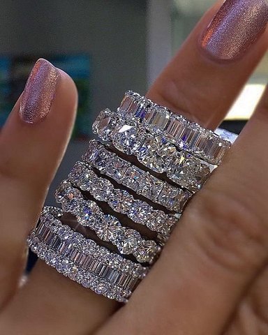 Anillos De Compromiso 925, 5,6,7,8,9,10,11,12, anillo de compromiso de la banda eternidad con diamante simulado cuadrado completo ► Foto 1/5