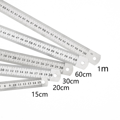 1PC 15cm/20cm/30cm/50cm escala a doble cara recta de acero inoxidable herramienta de medir, regla de la Oficina de la escuela suministros para los estudiantes ► Foto 1/6