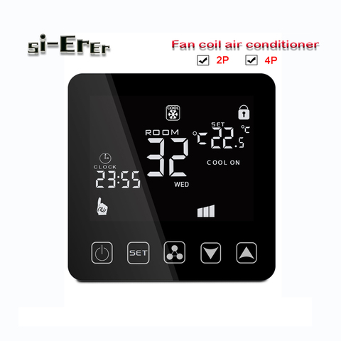 Thermostat-2P de aire acondicionado programable de 220V, controlador de calefacción y refrigeración de 4 piezas, panel opcional negro/blanco/dorado ► Foto 1/6