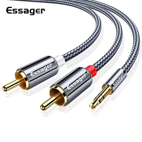 Essager RCA toma de Cable Audio 3,5 a 2 RCA Cable Jack de 3,5mm para 2RCA del divisor macho Aux Cable para PC TV amplificadores DVD Cable de altavoz ► Foto 1/6