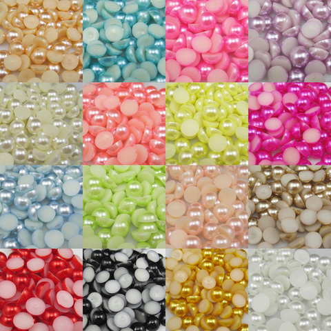 Lote de 3/4/5/6/7/8/10mm de color marfil unids/bolsa 100-1000/blanco Multicolor perla de imitación ABS, parte posterior plana media redonda para fabricación de joyas DIY ► Foto 1/6