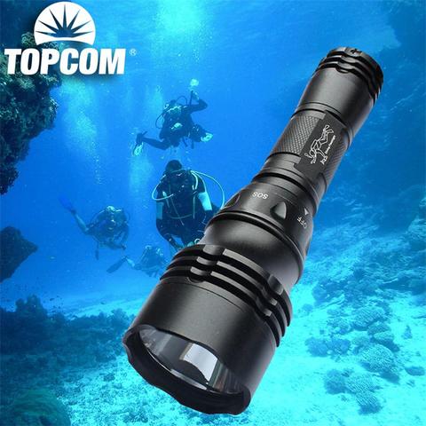TopCom XML T6 LED buceo linterna antorcha linterna de buceo poderosa linterna LED impermeable bajo el agua recargable de buceo ► Foto 1/6