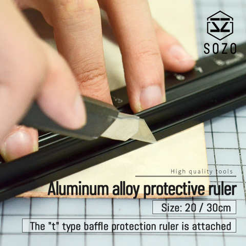 SOZO-Regla con protección de aleación de aluminio, regla recta antideslizante, herramienta de corte, artesanía de cuero hecha a mano ► Foto 1/5