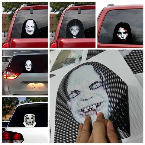 Pegatinas de estilo de coche, pegatina para ventana trasera de cara de fantasma de Horror, decoración creativa, rayo de luz alta nocturna, advertencia reflectante ► Foto 1/6