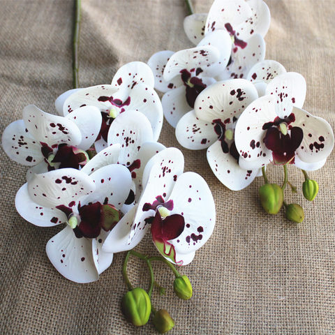 6 cabezas/Rama de flores artificiales de plástico de tacto real orquídeas, polilla falsa, mariposa, orquídeas para decoración del hogar, mesa de boda flores ► Foto 1/2