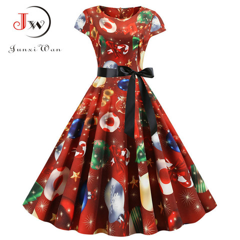 De talla grande de navidad rojo vestido de las mujeres de manga corta de verano Vintage elegante fiesta de navidad vestidos túnica mujer vestidos casuales con cinturón ► Foto 1/6