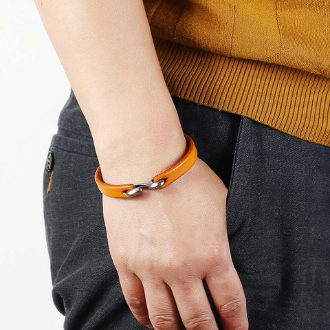 Pulsera Vintage de cuero genuino para hombre, brazalete con gancho, joyería de 20cm/21,5 cm, negro/marrón ► Foto 1/6