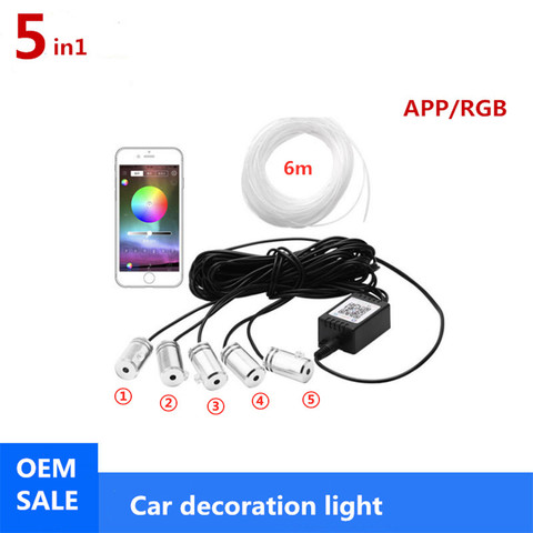 6 M RGB fibra óptica atmósfera lámparas Interior del coche luz ambiental decorativo tablero puerta Control remoto o Control de aplicación ► Foto 1/6