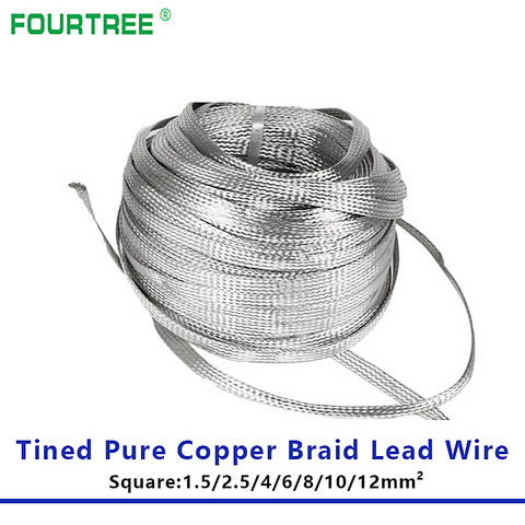 Cable de plomo trenzado de cobre puro estañado, Cable de suelo desnudo de alta flexibilidad, cinta conductora plana cuadrada de 1,5-12 mm2, 1 metro ► Foto 1/6