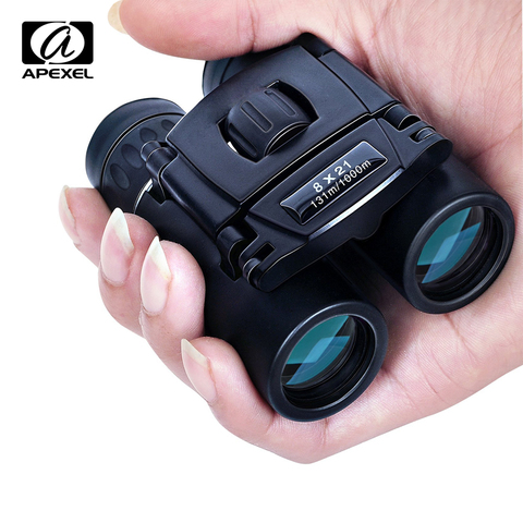 APEXEL 8x21 compacto Zoom prismáticos de largo alcance plegable HD Mini telescopio BAK4 FMC óptica Deportes de caza telescopio para niños ► Foto 1/6