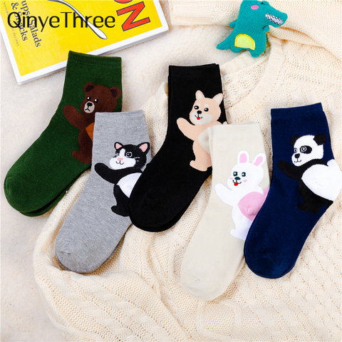 Las nuevas mujeres es feliz bonita y divertida caricatura conejo perro gato oso Panda calcetines 3D conejo perro estampado de deporte Unisex de Hipster Sox ► Foto 1/6