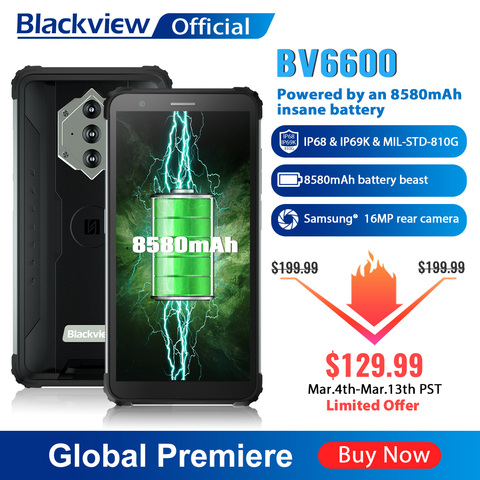 Blackview a BV6600 IP68 8580mAh impermeable resistente teléfono inteligente Octa Core 4GB + 64GB 5,7 