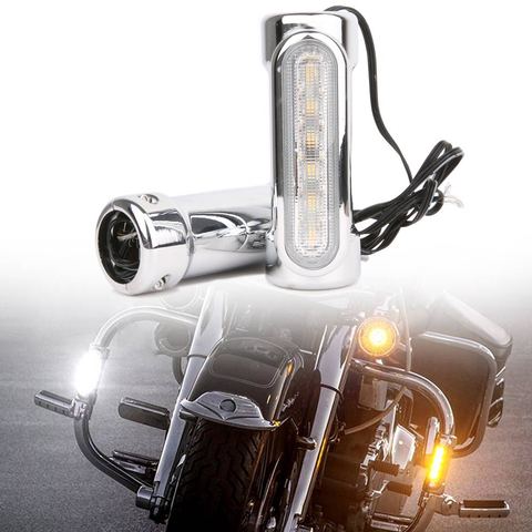 Barra cromada para motocicleta, luz LED de conducción, color ámbar y blanco, para bicicletas Harley tour de ciclismo ► Foto 1/6