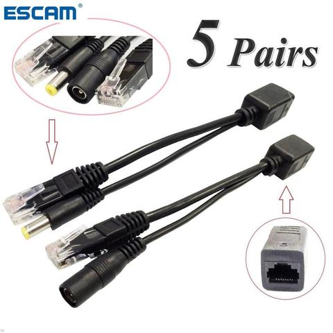 ESCAM-Adaptador de Cable POE divisor, cinta de 5V, 12V, 24V, 48V, Cable de alimentación, 5,5x2,1mm, 5 uds. (5 pares) ► Foto 1/6