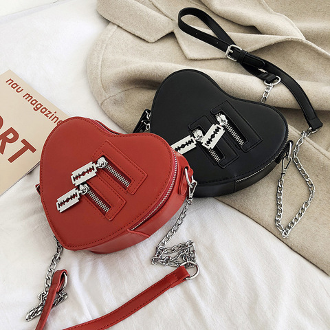 Bolso de mano y monederos con forma de corazón para mujer, bandolera con cadena, Color Rojo ► Foto 1/6