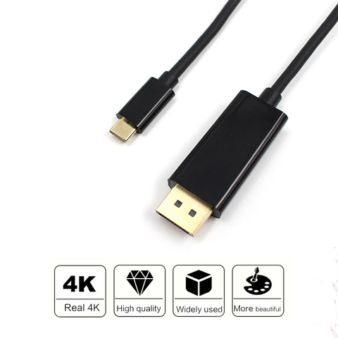 Adaptador de Cable compatible con HDMI tipo C para Puerto de pantalla, USBC a DP 4K30, chapado en oro, para proyector HDTV, portátil, Monitor, negro, 1,8 M ► Foto 1/6