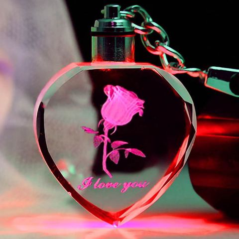 LLavero de luz LED con flor rosa, llaveros luminosos de cristal de hadas, llaveros coloridos de corazón rosa para regalo de San Valentín ► Foto 1/6