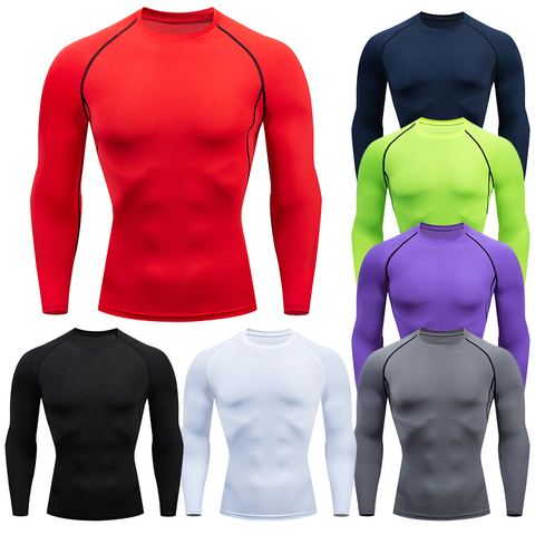 Camiseta de compresión para correr para hombre, Camiseta deportiva de manga apretado largo para entrenamiento, trotar, gimnasio, secado rápido, Rashgard ► Foto 1/6