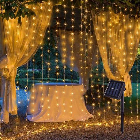 Tira de luces LED solares para exteriores, cortina de hadas de 8 modos, para ventana, fiesta de Navidad, Patio, guirnalda de jardín, decoración de vacaciones ► Foto 1/6