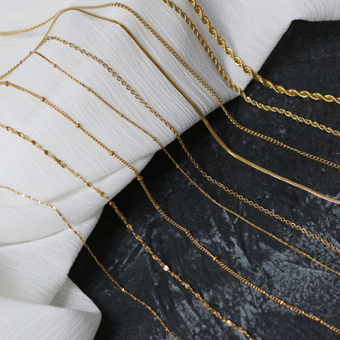 RHYSONG-collar de acero inoxidable 316L para mujer, con inicial sin decoloración, cuentas en forma de bambú, cadena de eslabones giratorios, accesorios de joyería de oro ► Foto 1/1