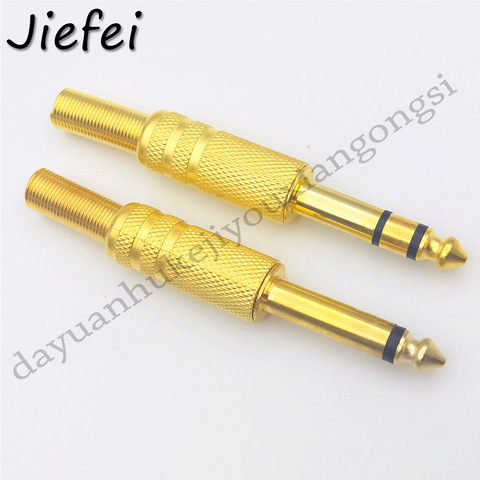 2 piezas chapado en oro 6,35mm 6,3mm macho 1/4 Mono Jack enchufe Audio conector soldadura ► Foto 1/5