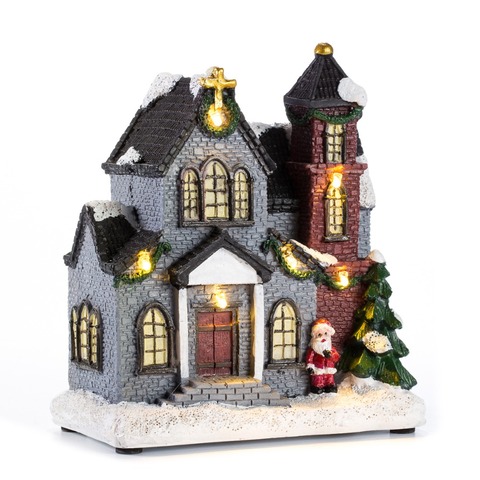 Escena navideña de resina, casa de pueblo con luz LED blanca cálida, regalos de vacaciones, decoración de Navidad para año nuevo 2022 ► Foto 1/3