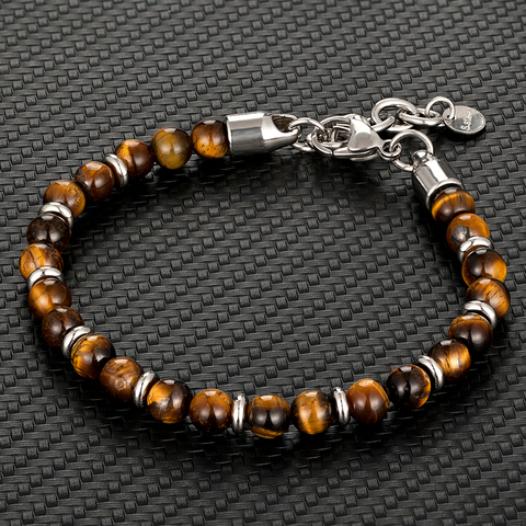 Pulseras de hilo de cuentas de ojo de tigre de 6mm para hombre y mujer, cadena de acero inoxidable, pulsera de piedras naturales de colores, regalo de joyería para hombre ► Foto 1/6