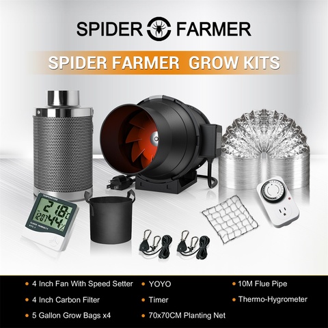 Spider Farmer-tienda de cultivo en línea, conducto de aire con filtro de carbono, configuración de ventilador, 4 