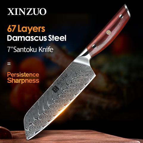 XINZUO-cuchillo Santoku de 7 pulgadas con diseño de Damasco japonés, cuchillo para cortar carne de acero inoxidable, verduras con mango de palisandro ► Foto 1/6