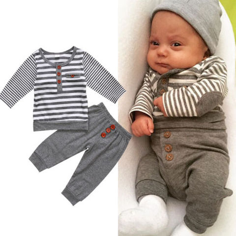 Camisetas de algodón para bebés de 0 a 24 meses, Camiseta de cuello redondo + Pantalones largos, trajes informales de cintura alta, conjunto de ropa para niños recién nacidos ► Foto 1/6