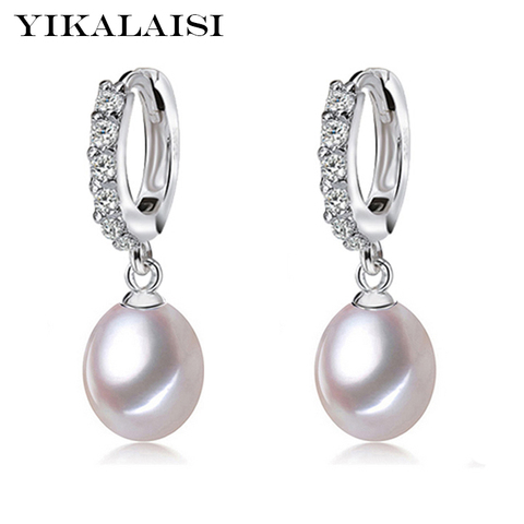 YIKALAISI-pendientes de gota de 8-9mm para mujer, de Plata de Ley 925, perlas naturales de agua dulce, color blanco, rosa, morado y negro ► Foto 1/6