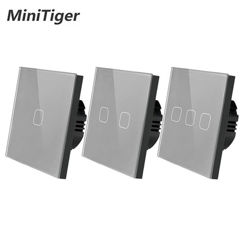 Minitiger-Interruptor táctil de 1/2/3 entradas para pared, Panel de cristal gris, solo función táctil, estándar UE/RU ► Foto 1/5