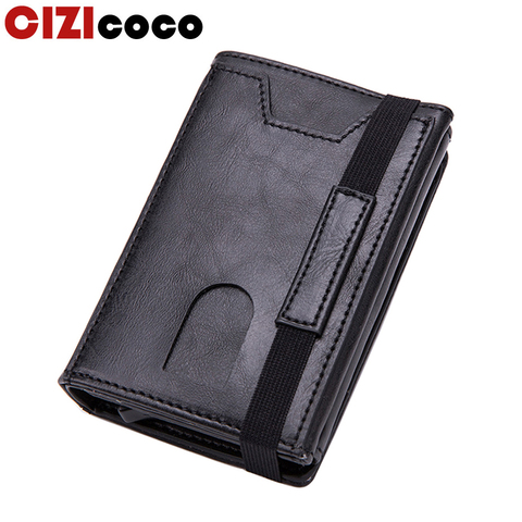 Cizicoco-billetera clásica de cuero negro para hombre, billetera masculina de cuero negro, con cremallera ► Foto 1/6