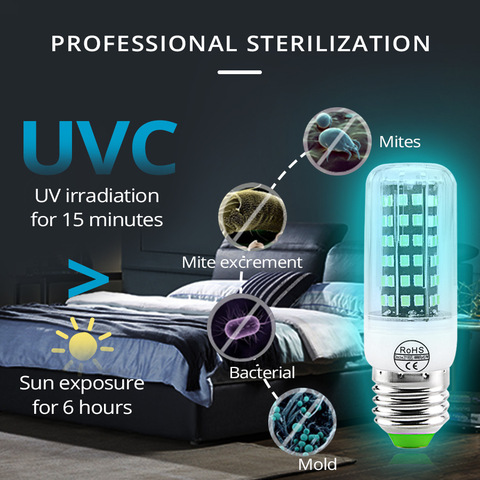 Lámpara de desinfección E14 LED UV, luz germicida Led E27, esterilizador UVC, 110v, 220v, 48, 60, 80, 112 LED, bombilla de luz ultravioleta ► Foto 1/6