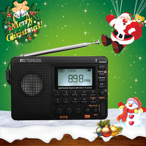 RETEKESS V115 Radio AM FM SW Radio de bolsillo onda corta FM altavoz soporte TF tarjeta USB grabador tiempo de sueño ► Foto 1/6