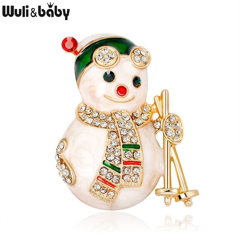 Wuli & baby-broches de esmalte de muñeco de nieve para mujer, broche de diamantes de imitación para Navidad, Año Nuevo, regalos ► Foto 1/5