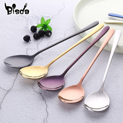 8 Color DE ACERO INOXIDABLE cucharas con mango largo cucharas de oro rosa sopa cuchara para helado cena cucharas arroz/ ensalada de vajilla ► Foto 1/6