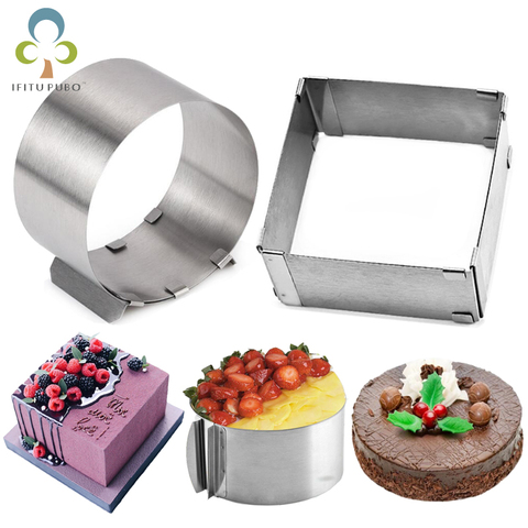 Moldes ajustables para Mousse en 3D, redondos/cuadrados de acero inoxidable, para hornear, cocina, postre, herramientas de decoración de pasteles GYH ► Foto 1/6