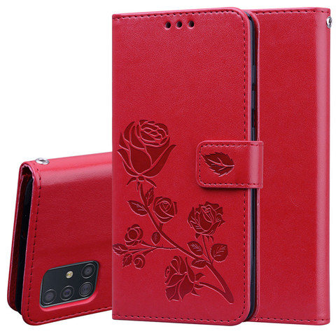 Funda de cuero para Samsung Galaxy A51 A 51 ranuras para tarjetas funda de cartera para Samsung A51 SM-A515F A515 A515F funda de teléfono de flor rosa ► Foto 1/6