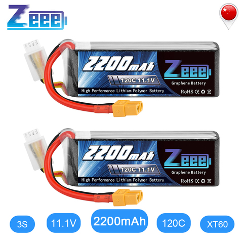 Zeee-batería Lipo de grafeno con enchufe XT60 para Dron, helicóptero, barco y avión, 11,1 V, 3S, 2200mAh, 120C, RC, 2 unidades ► Foto 1/6