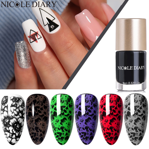 NICOLE DIARY-esmalte de uñas estampado, lacas de impresión para placa, plantilla de transferencia de imagen, negro, blanco y rojo ► Foto 1/6