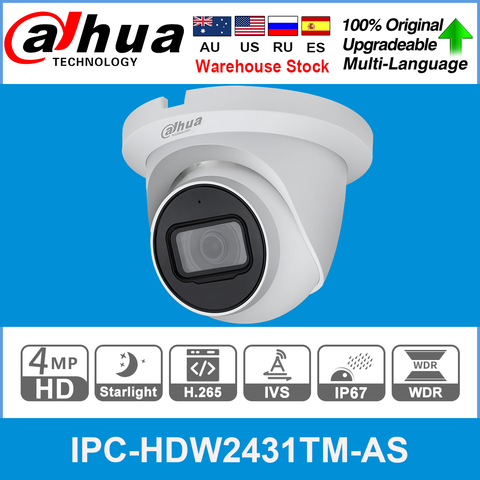 Dahua-IPC-HDW2431TM-AS Original de 4MP HD POE, con micrófono incorporado, ranura para tarjeta SD, H.265, IP67, 30M, IR, Starlight, IVS, cámara IP de cúpula actualizada ► Foto 1/2